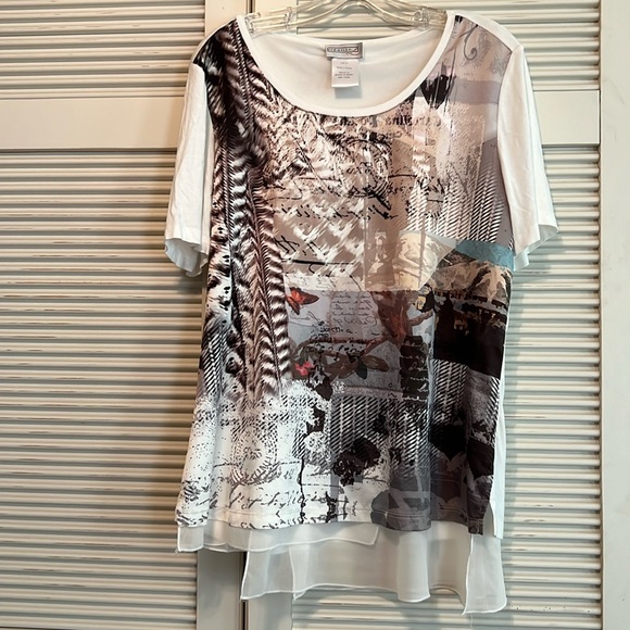 Creation L Tops - CREATION L Layered Look Short Sleeved Printed Tunic Top